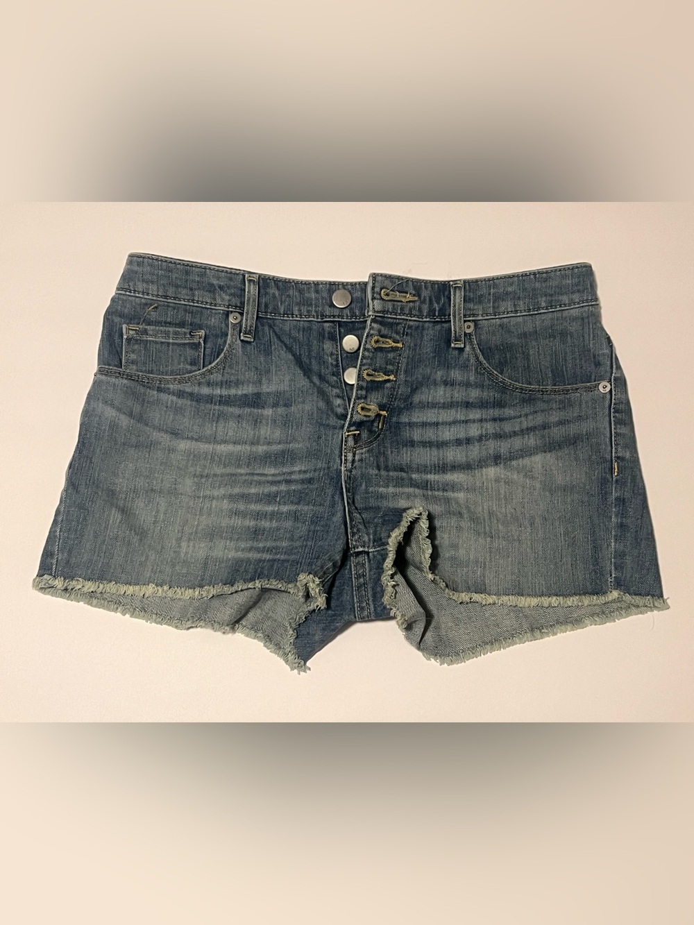 Frayed Hem Distressed Blue Denim Jean Shorts
